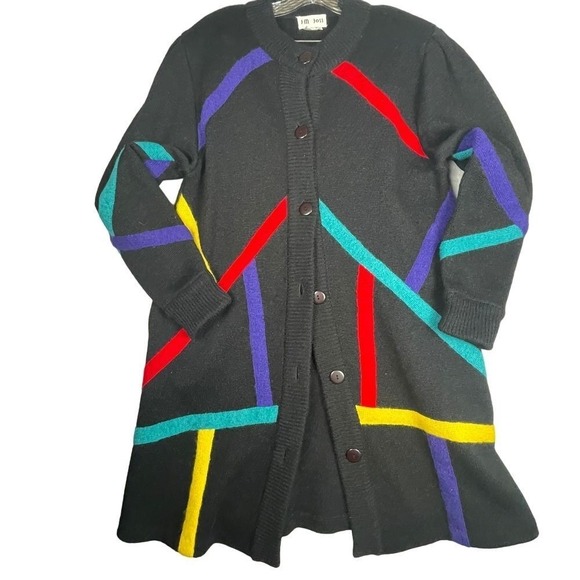 VTG JM Joss Mohair Wool Sweater M 80s Art to Wear Heavy Knit Bold Made Hong Kong